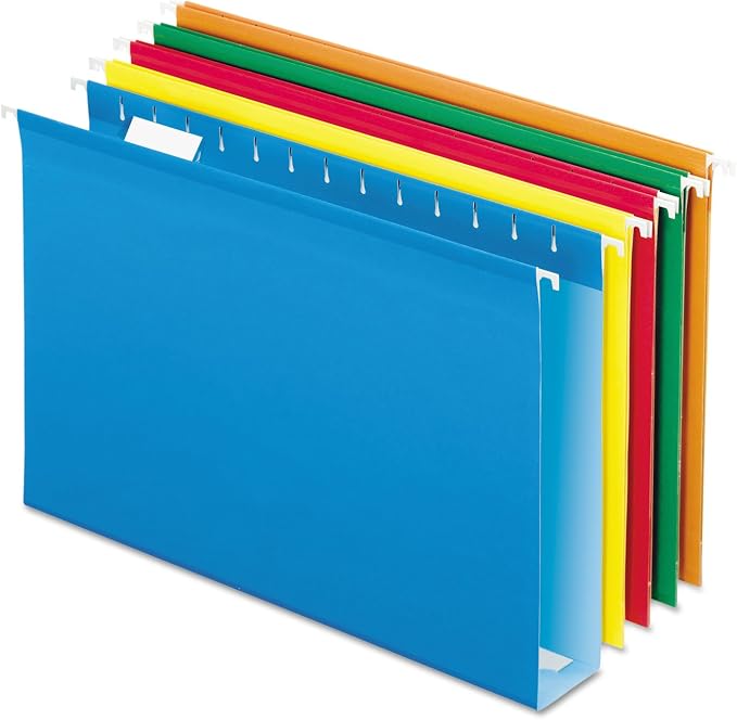Pendaflex Extra Capacity Reinforced Hanging Folders, 2", Legal Size, Assorted Colors, 1/5 Cut, 25/BX (04153x2 ASST)