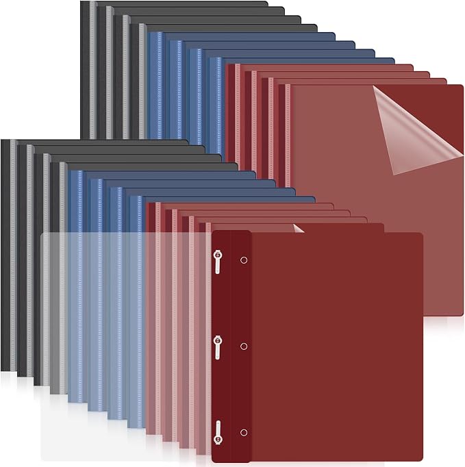 Teling 24 Pcs Clear Front Report Covers with 3 Prongs Fasteners Plastic Presentation Folders Resume Portfolio Report for Letter Size Binder for Paper Document School Office(Black,Navy Blue,Dark Red)