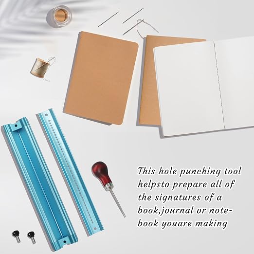 Bookbinding Hole Punching Kit, Complete Set with Awl, Cradle, Aluminum Alloy, Self-Locking Design for DIY Crafts, Notebooks, Journals, Planners (Bidirectional Limit)