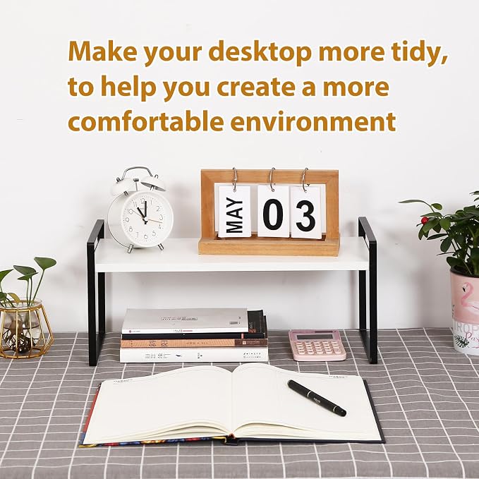 YGYQZ Desk Shelf Organizer for Top of Desk, 1-Tier Desktop Bookshelf, Black & White