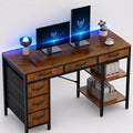 Simple Deluxe Computer Desk with 6 Drawers, 55 Inch Office Workstation with Storage Shelves, Reversible Corner Gaming Table, Home Office Study Desk with Fabric Organizer, Rustic Brown