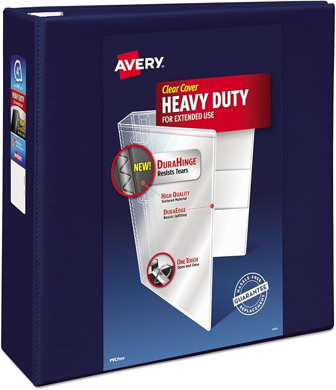 AVE79804 Avery Heavy-Duty View Binder With One Touch Ezd Rings, 4quot; Capacity, Navy Blue