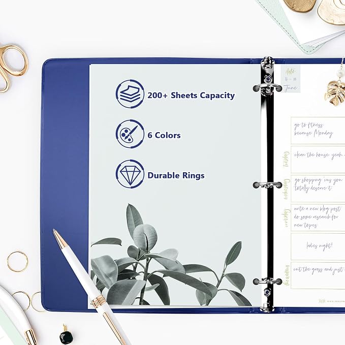 COMIX Sturdy 1 Inch 3 Ring Binder with Clear View Cover | 1"Heavy Duty Round Ring,PVC-Free Board,Holds 200 Letter Sheets,Wholesale for Offices & Classrooms,6 Pack (Dark Blue)