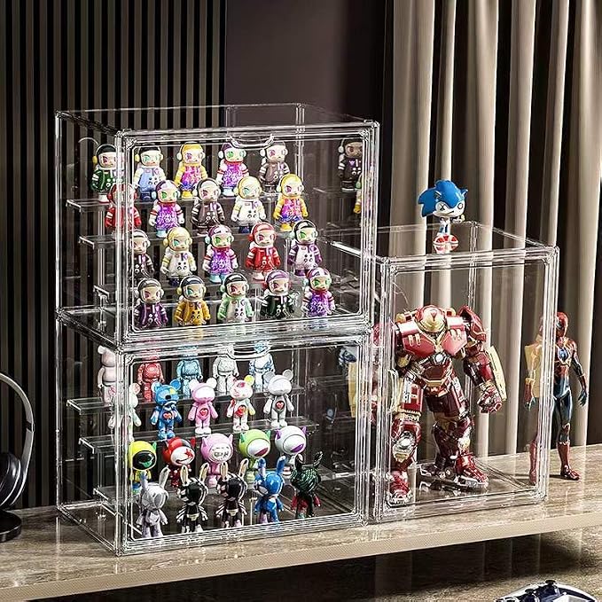 BOHOIDEE Clear Acrylic Display Case with Two Display Shelves for Figures, Dustproof Storage Organizer Box with Magnetic Door, Acrylic Collectibiles Showcase