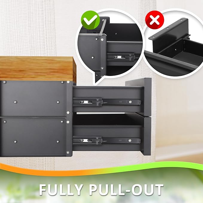 POPMOON 15 inch 2-tier Under Desk Drawer Slide Out Adjustable Organizer | Under Desk Drawer Slide Out Adjustable Height, Smooth Slide Rails, Carbon Steel Under Table Drawer, Tier Hold 22 Lbs