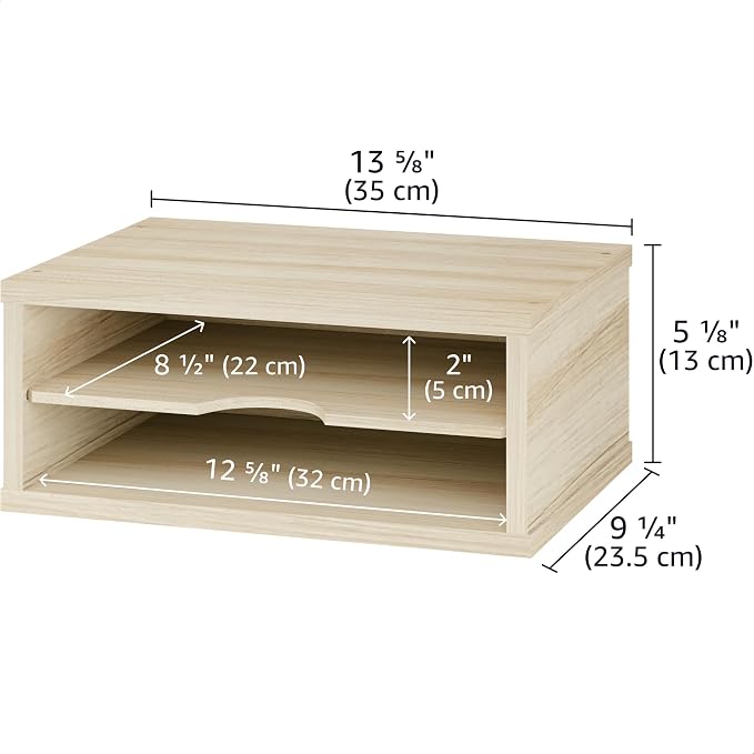 Ballucci 2-Tier Wooden Desk Organizer, Office Desk Organization, Mail Sorter, Paper Tray, File Folder Holder, Desktop Paper Organizer, Desk Organizers and Accessories, Natural Wood