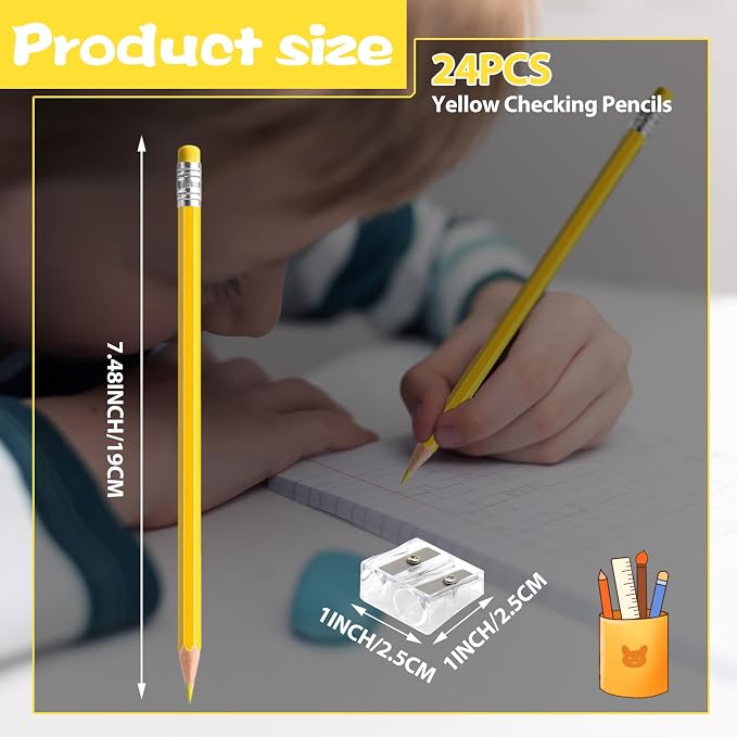 36 PCS Yellow Pencils with Eraser, Pre-Sharpened HB Spring & Easter Pencils for Kids, School Supplies for Writing, Drawing & Easter Art Crafts (Yellow)