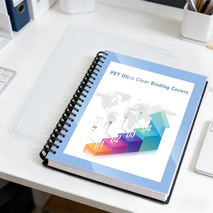 HOUYEE 100 Pack 12 Mil Ultra Clear Binding Presentation Covers,8.5" x 11" | Clear Covers for Binding, Transparent Plastic Binding Covers, Letter Size, PET, Un-Punched, for Office School