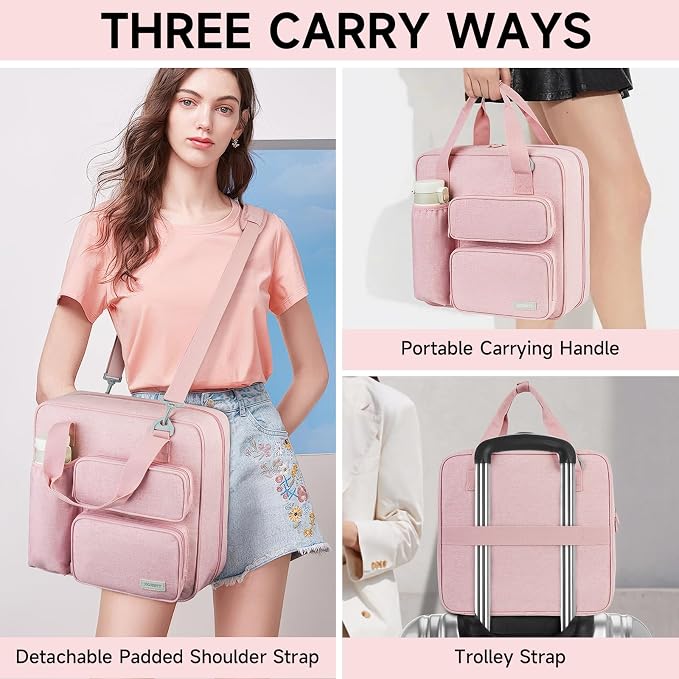 Zipper Binder 3 Ring, 700 Sheets Capacity, Binder 3 Inch with Shoulder Strap Fits 13 Inch Laptop for School and Office,Pink