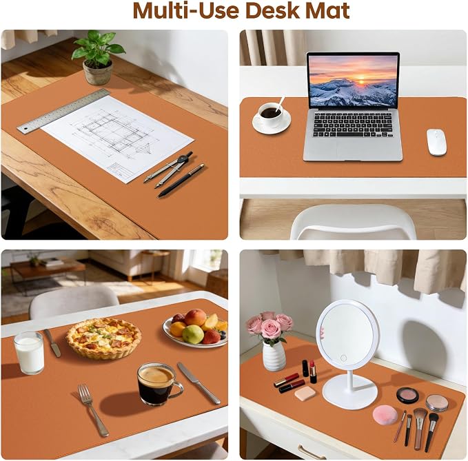 Leather Desk Pad Protector, Office Desk Mat, Large Mouse Pad, Non-Slip PU Leather Desk Blotter, Waterproof Computer Desk Writing Pad for Office and Home (Brown, 23.6" x 13.7")