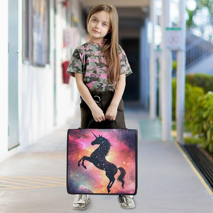 Unicorn Galaxy Sky 3 Ring Binder Bag 1.5 inch Binder Organizer with Zipper Shoulder Strap 500 Sheet Documents Storage for School Office