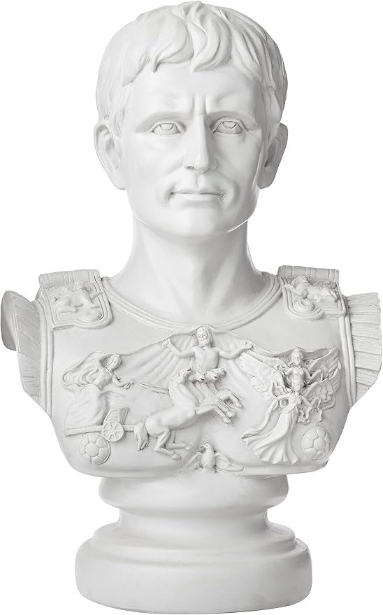 Design Toscano Augustus Caesar Primaporta Bust Statue, Classic Roman Library or Office Decor, 10 Inches Wide, 6 Inches Deep, 18 Inches High, Handcast Polyresin, Antique Stone Finish