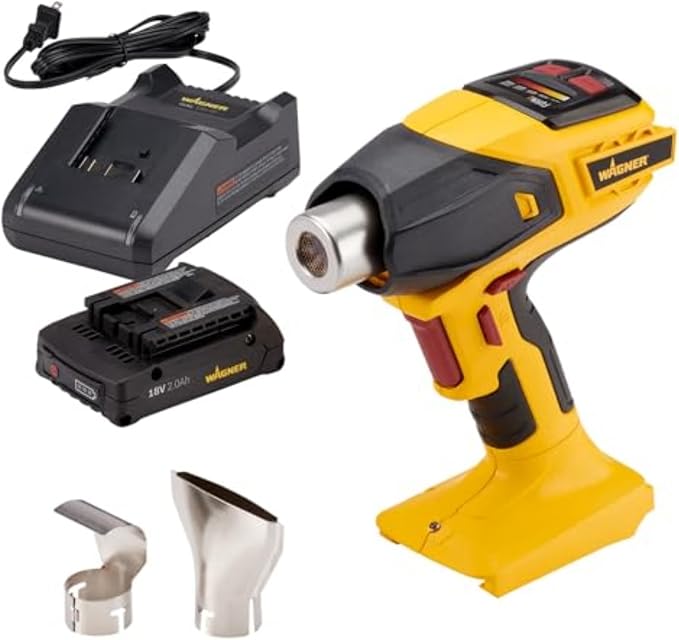 Wagner Spraytech FURNO 550 18V Cordless Heat Gun, 1 Battery | Cordless 18V variable temp, heat gun, 550°F to 1000°F, includes one battery and charger for portable heating applications.