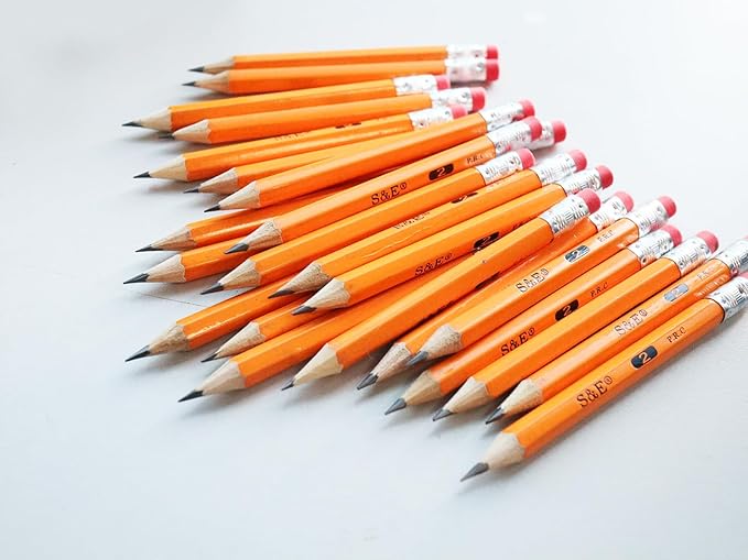 S & E TEACHER'S EDITION 600PCS 4'' Golf Pencils Pre-sharpened, Break-Resistant Lead No. 2 Half Pencils with Eraser Tops, 2 HB pencil, Back to school, 600/Box.
