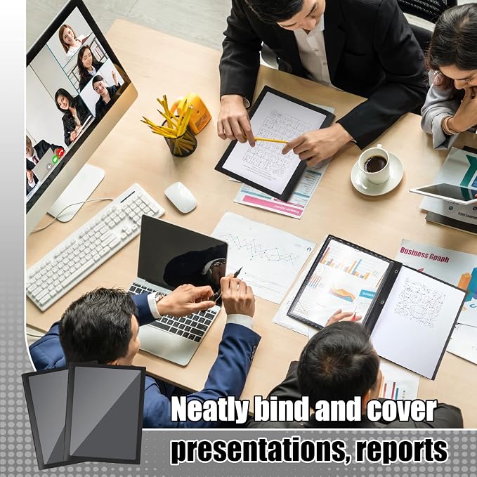 Teling 50 Pcs Report Covers with 3 Prong Fasteners Clear Front Presentation Folders Frame View Poly Report Folder Presentation Binder for Paper Document School Office (Black)