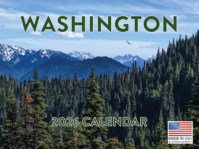 Washington State Calendar 2026 Wall 12 Month Monthly WA Scenic Souvenirs Washingtonian Themed Gifts | American Made In The USA