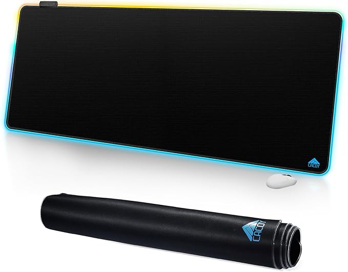 Cacoy 59"x24" Large RGB Gaming Mouse Pad, XXL Non-Slip LED Desk Mat, Black | Extended RGB Keyboard Mouse Mat Glowing LED Light Special-Textured Surface Computer Mat Desk Accessories Optimized for Gamer