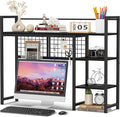 Snughome Desk Shelf, 38.6" Desktop Organizer Shelf, Desk Hutch for Computer Monitor, 4 Tier Desk Display Rack with Pegboard Hooks Set, Wood Desktop Bookshelf for Home Office Dorm, Black