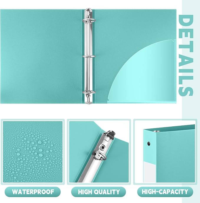 Henoyso 36 Pack 1 Inch 3 Ring Plastic Binders, Bulk Flexible PP Binders for Classroom & School Supplies, Letter Size 8.5 x 11, Holds 240 Sheets with Interior Pocket (Mint Green)