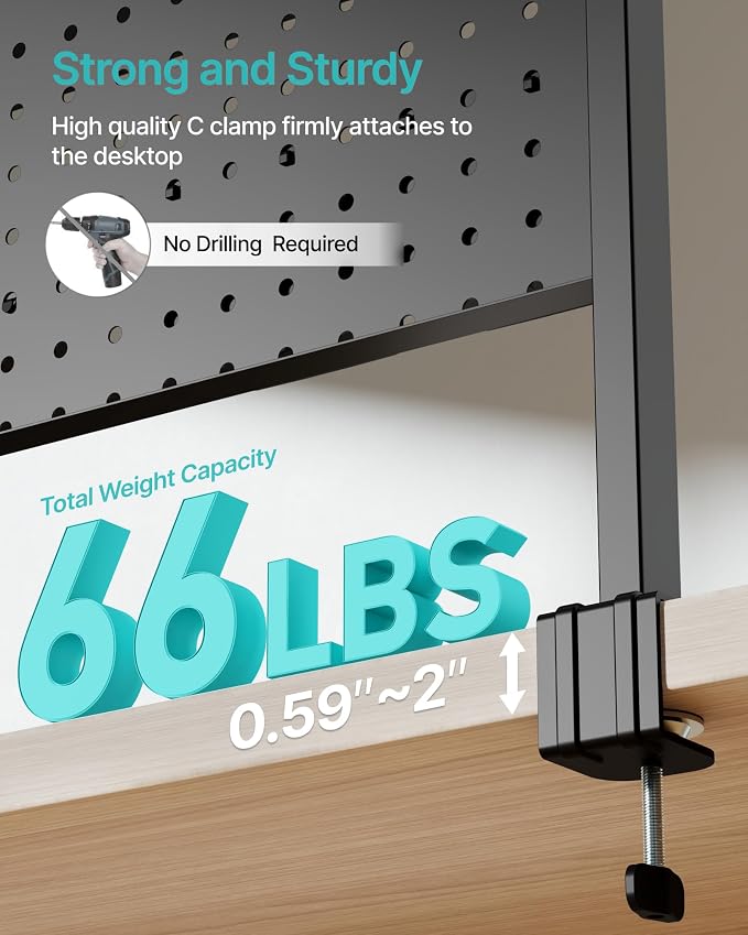 Clamp on Desk Shelf, 44" Desktop Shelving System, Black | with Pegboard and Accessories, Desktop Organizer with 2-Tier Shelf, Desk Pegboard for Office Home Gaming