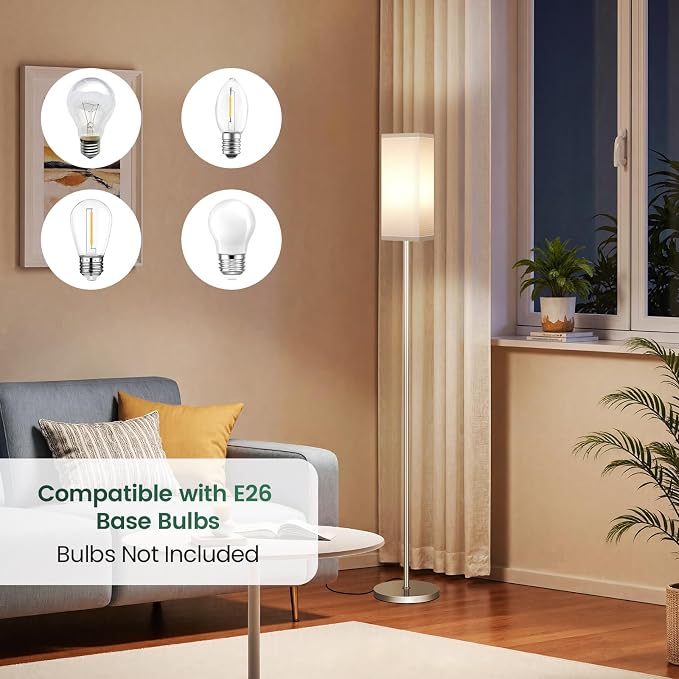 2Pack Floor Lamp, Pole with Foot Switch, Modern Standing Lamp Lamp, Minimalist Freestanding Lamp (Bulb Not Included), for Living Room, Bedroom Office ETL Listed, Silver and White,SCW07LDP205