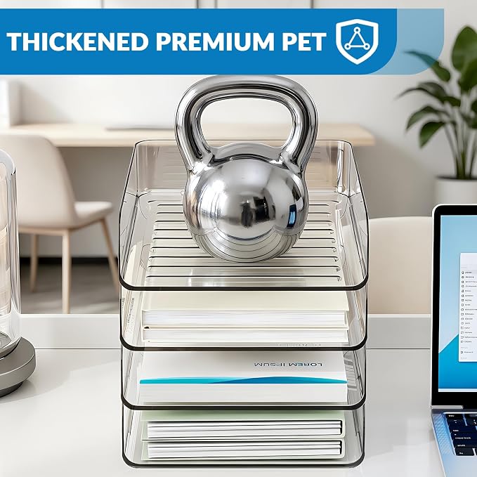 Vertical 4-Tier Acrylic Desk Paper Organizer for A4/Letter Paper | File Organizer for Folders, Books and Office Supplies, Ideal Office Organizer for Home & Office & School Workspace