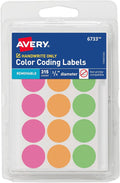 Avery Color-Coding Removable Labels, 3/4 Inch Round Stickers, Assorted Neon Colors, Non-Printable, 315 Labels Per Pack, 36 Packs, 11,340 Dot Stickers Total (6733)