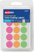 Avery® Color-Coding Removable Labels, 3/4 Inch Round Labels, Assorted Neon Colors, Non-Printable, 315 Dot Stickers Total (6733)