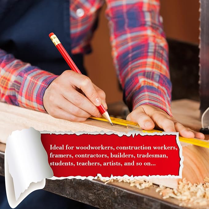 Fainne 48 Pcs Jumbo Pencil, Wooden Pencil with Black Core for Carpenters Construction Workers Woodworkers Framers Beginners Students Teachers DIY Project(Red)