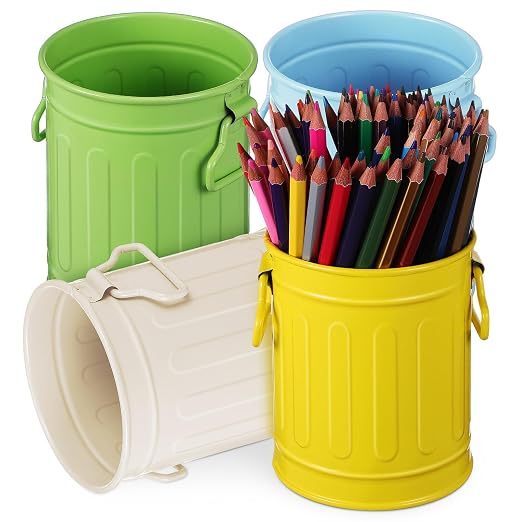NUOBESTY Metal Pen Cup 4-Pack Desk Pen Holder Organizer for Office Supplies Desktop Storage Bucket with Double Ears Makeup Brush Holder 4.52 X 3.54 X 3.54 in
