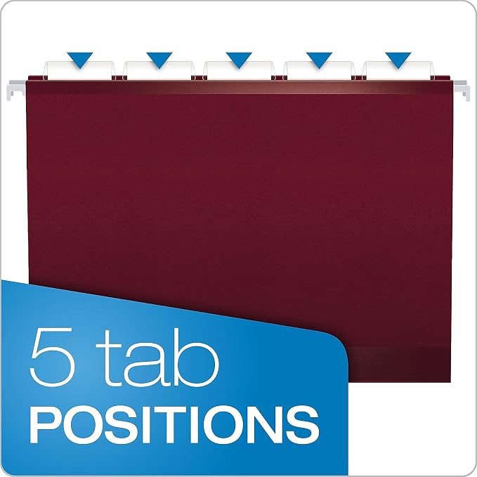 Pendaflex Reinforced Hanging Folders, Letter Size, Burgundy, 1/5 Cut, 25/BX (4152 1/5 BUR)