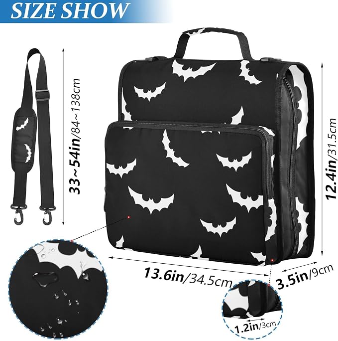 Halloween Bat Binder Bag 3 Ring Zipper with Handle Shoulder Strap | for School Work Office Organizer Storage Case