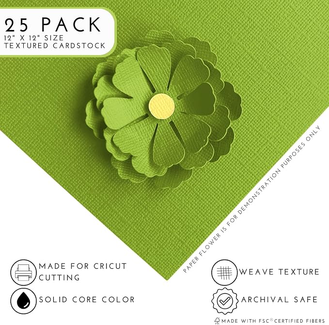 Grasshopper—12x12 Textured Cardstock | 80lb Textured Green Scrapbook Paper | Premium Cardstock for Cricut Cutting | 25 Sheets