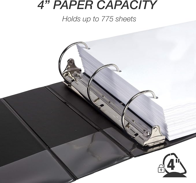 Samsill Durable 4 inch 3 Ring Binder, D Ring Binder, 100% Recycled Chipboard, Black, Pallet of 216 Binders in 36 Cartons