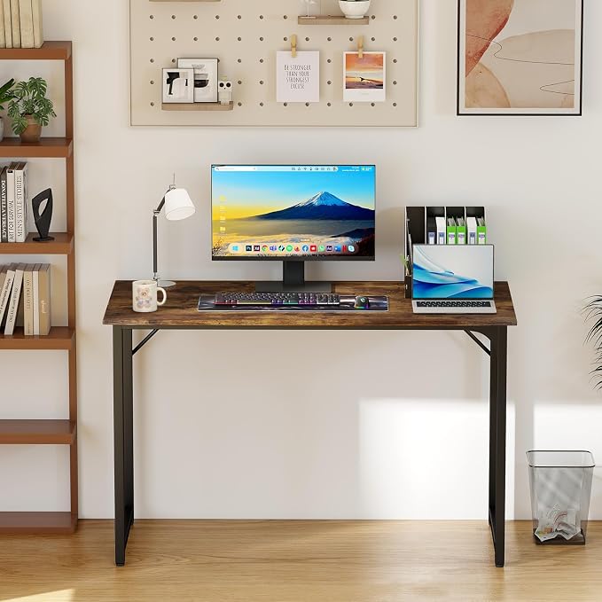 PayLessHere | 47 Inch Computer Desk | Vintage | Office Desk with Metal Frame, Adjustable Feet | Water-Resistant, Scratchproof Surface | Sturdy Writing Table for Home Office or Study | Pack of 1