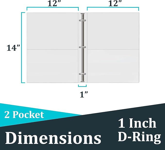 Binders, 1 Inch Binder, 3 Ring Binder, Round Ring Binder, 2 Pocket (24 White)