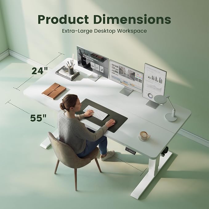 CubiCubi 55 x 24 Electric Standing Desk, Height Adjustable, White | Sit Stand up Home Office Desk, Computer Workstations, Ergonomic Design, Advanced Motor, High-Strength Frame, 176 lbs Capacity
