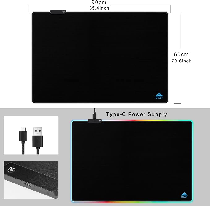 Cacoy 36"x24" RGB Gaming Mouse Pad, LED Desk Mat for Keyboard & Mouse,Black | XXL Large Keyboard Mouse Mat with 9 Lighting Effects Non-Slip Rubber Base Stitched Edges RGB Gaming Desk Mousepad Accessories