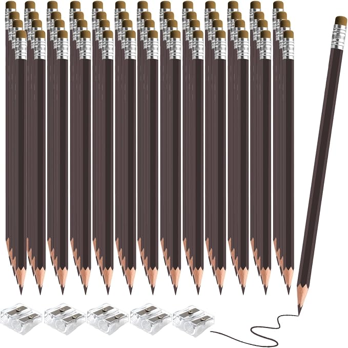 60 PCS Brown Colored Pencils with Eraser Pre Sharpened Pencil 2 HB - Ideal for Checking, Grading, Tests & Office/School Supplies (Brown)