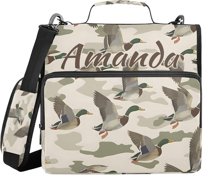 Custom 3 Ring Zipper Binder Wild Duck Camouflage Personalized Name 1.5 inch Binders Large Capacity Multi Pockets for School Office Supplies