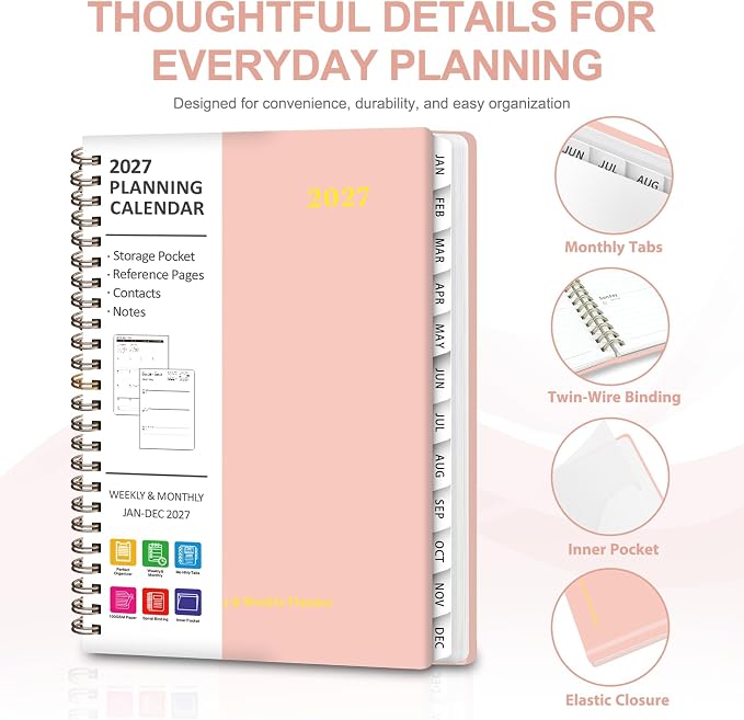 2027 Planner, Weekly and Monthly Calendar Planner Book, A5(6.3'' x 8.5'')