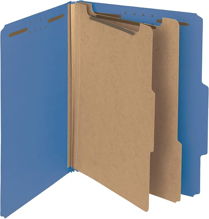 Smead Value Filing 100% Recycled Pressboard Classification File Folder, 2 Dividers, 2" Expansion, Letter Size, Dark Blue, 10 per Box