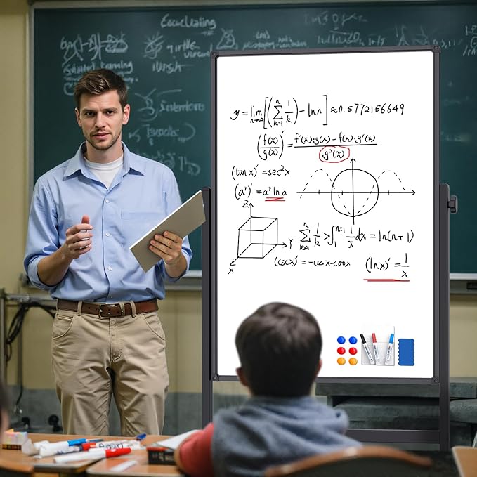 Rolling Whiteboard on Wheels, Double-Sided Magnetic Dry Erase Board with Stand, Mobile White Board for Office, Classroom, Home (28" x 40")