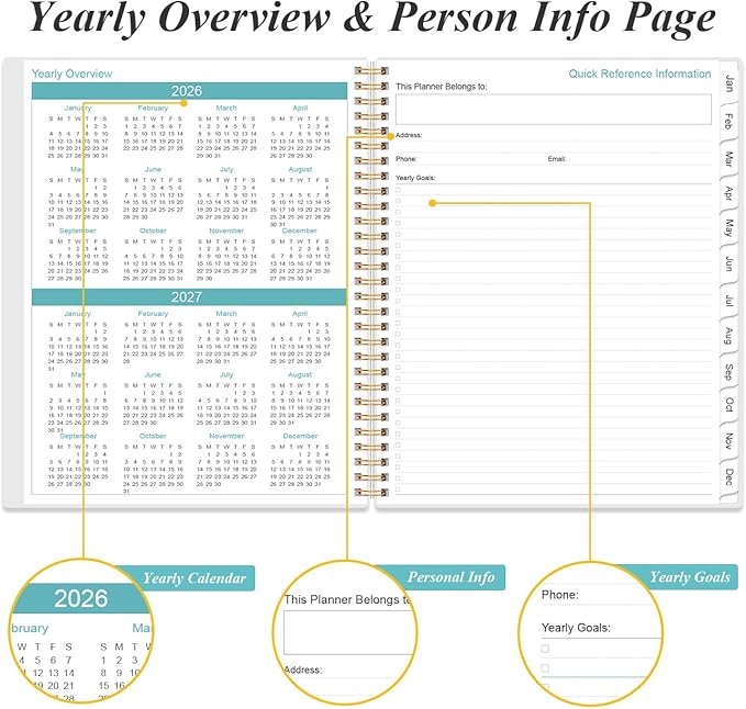 Daily Planner 2026-2027 Full Page Per Day- 2026-2027 Daily & Monthly Planner from July 2026 to June 2027, Day Planner 2026-27 with 12 Months Tabs, 8.5" x 11", Pink Flowers