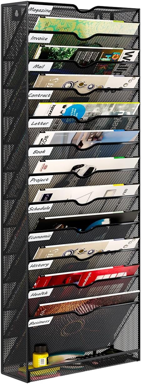 Hanging Wall File Organizer,13-Tier Desk File Mail Holder, Paper Bill Organization For Office Home School, Black