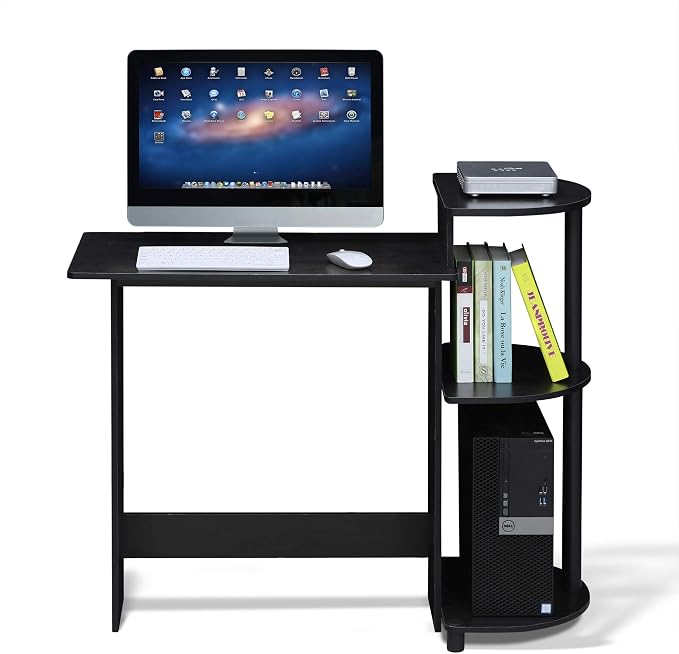 Furinno COMPACT Desk, 28.5" Wide Gaming Desk with Shelves, Computer Desk with Book Shelf, Office Desk for Home Office, Study Room, Dorm, Bedroom, Americano