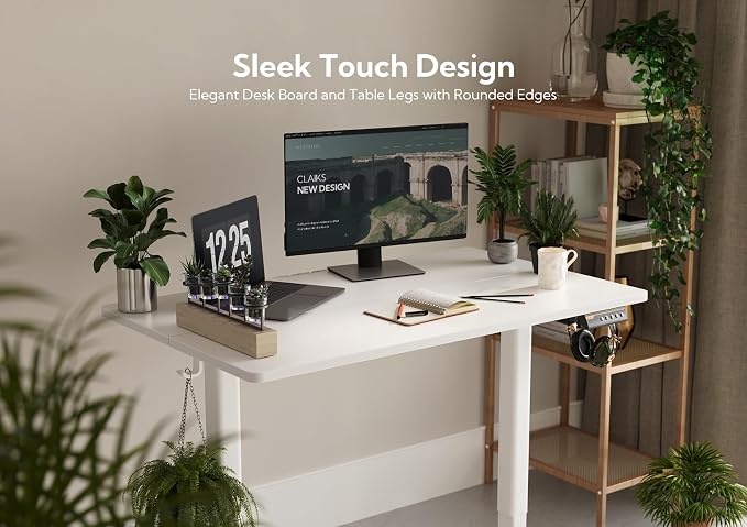 Claiks Electric Height Adjustable Standing Desk, 48x24 Inch, White | Smooth Height Adjustment, 3 Memory Presets, Cable Management Hub&Hook, Stable Steel Frame, 176lbs Capacity, Easy Assembly