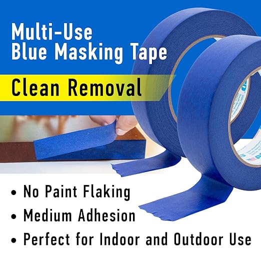 ABRO Blue Painters Tape 1.5 Inch Wide, 36mm x 55M, All Purpose Blue Tape, Temporary Labeling, Easy Tear, Clean Removal, Masking Tape Colored DIY or Pro - 3 Pack