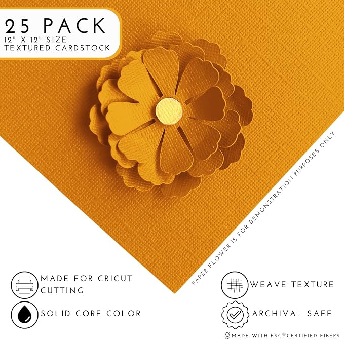 Mandarin Orange—12x12 Textured Cardstock | 80lb Textured Orange Scrapbook Paper | Premium Cardstock for Cricut Cutting | 25 Sheets