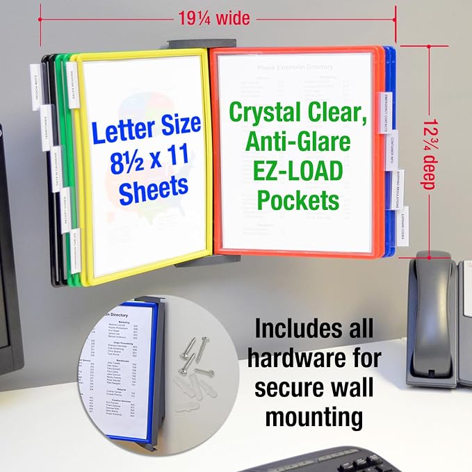 Ultimate Office FASTFIND 10-Pocket WALL Reference Display Organizer, Colors | The Original 10-Pocket Wall Organizer Displays 20-Letter Size Sheets. Flip to Find Your Most Important Documents in Seconds
